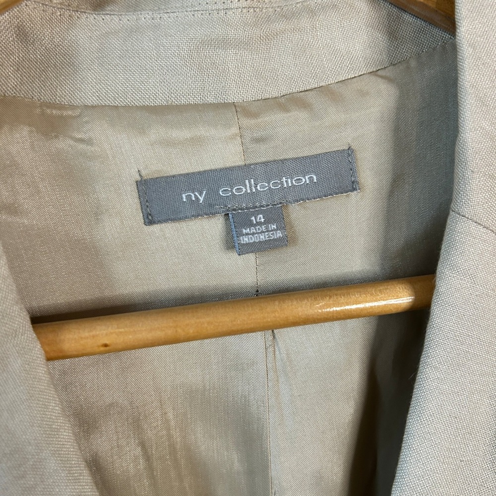 NY Collection Beige Single-Button Linen Blend Blazer Size 14 - Picture 4 of 7
